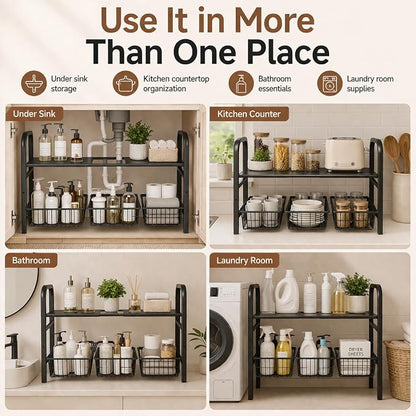 Under Sink Organizer, Expandable 2 Tier Storage Rack, 26.8" to 35.8" Adjustable - Image 8