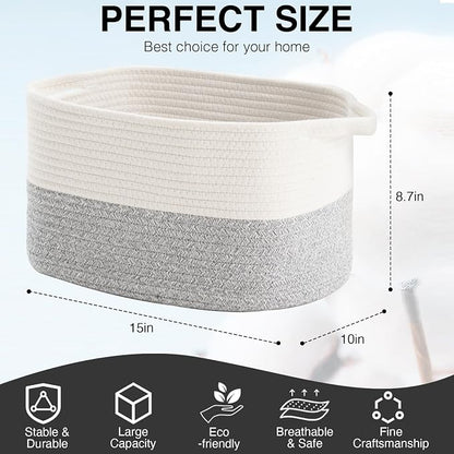 DUHEL Cotton Rope Woven Storage Basket, Used - Image 2