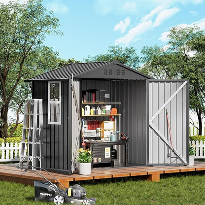 COMHOMA Shed Storage Outdoor Metal Windowed Lockable Garden Toolhouse by ComHoma