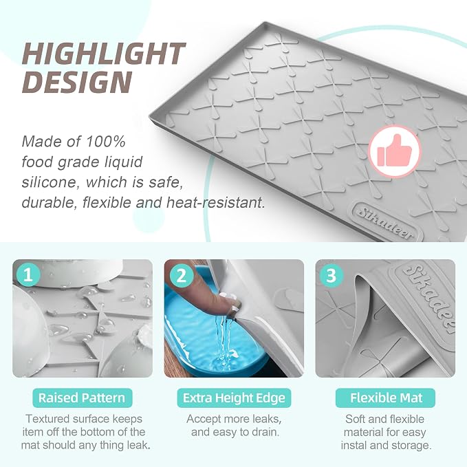 SIKADEER Waterproof Under Sink Mat 28" x 22", Silicone Mat Kitchen Cabinet - Image 5