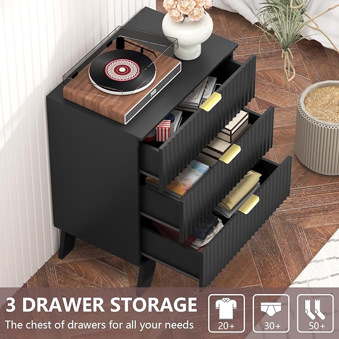 Fluted Dresser for Bedroom, 3 Drawer Dresser for Closet, Storage Cabinet and - Image 3