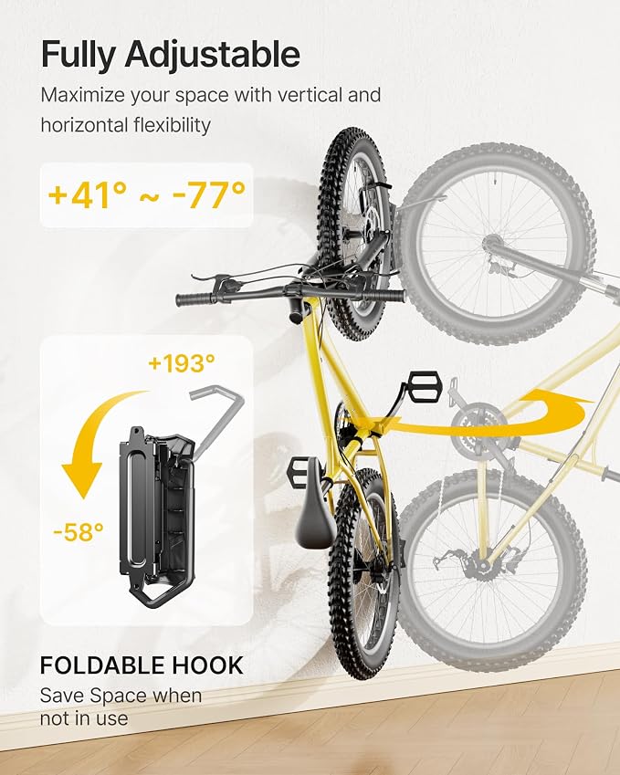 monTEK Bike Wall Mount for 4.5" Tire Width, Swivel Bike Wall Hanger Holds Up to - Image 3