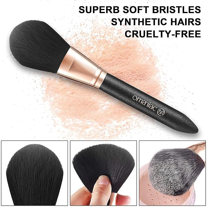 OMANIAC Makeup Brush Set Professional, 12 Pearlescent Wood Handle Makeup Brushes - Image 3