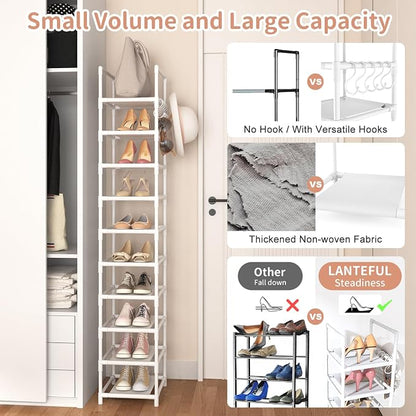 LANTEFUL Tall Narrow Shoe Rack 10-Tier Skinny Shoe Shelf Storage - Image 6
