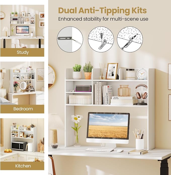 Tangkula Desktop Bookshelf for Computer Up to 32”, 37” Countertop Storage Hutch - Image 8