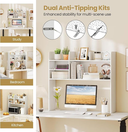 Tangkula Desktop Bookshelf for Computer Up to 32”, 37” Countertop Storage Hutch - Image 8