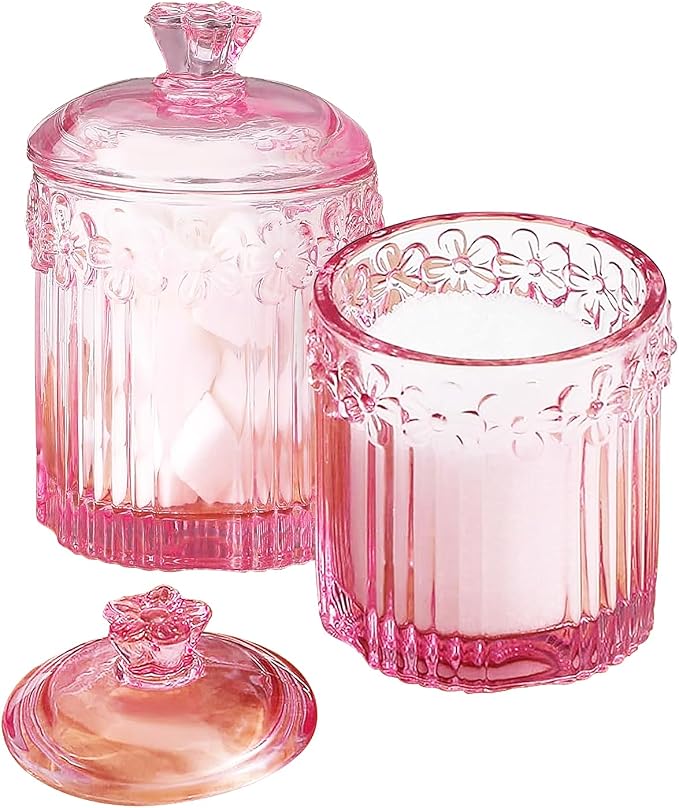 Pink Qtip Cotton Ball Hair Ties Candy Holder Makeup Storage Bathroom - Image 3