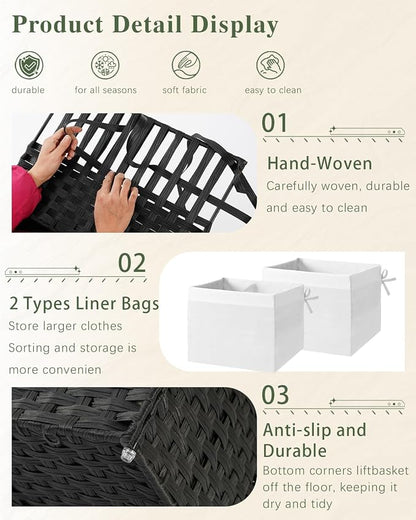 SETVSON Storage Basket with Lid PE Rattan Storage Basket 105L, 2 Removable - Image 4