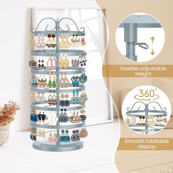 MODOWEY Rotating Earring Holder Organizer Stand, 6 Tier Large Capacity Jewelry - Image 3
