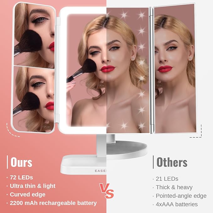 EASEHOLD Vanity Mirror with Lights, 2X 3X Magnification, Rechargable, Touch - Image 2