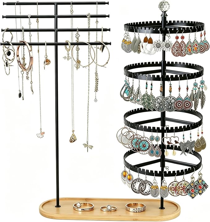 4-layer rotating earring rack storage rack, adjustable plastic pendant display by Unknown
