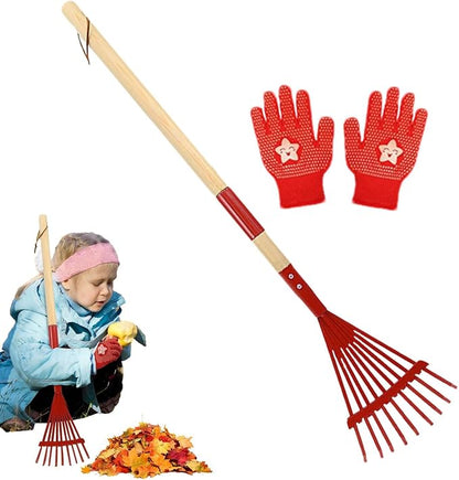 Kids Leaf Rake | with Gloves 27 Inch Detachable Wooden Handle, Kids Garden Rake - Image 8