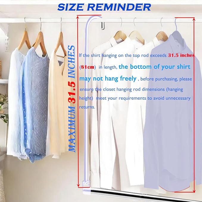 Closet Hanging Rod, Adjustable Width and Height Chrome | Space-Saving Clothes - Image 4