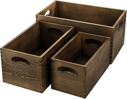 Hedume Set of 3 Nesting Wooden Crates, Wood Crate Box - Image 3