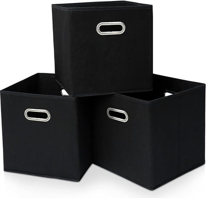 Black Fabric Cubby Storage Bins，13x13x13 Inches ，Cube Organizer Bin Foldable by Yunkeeper