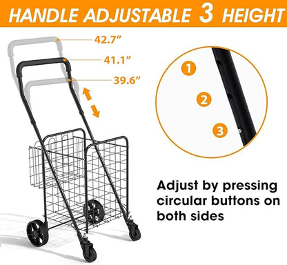 siffler Shopping Cart for Groceries, Height Adjustable Folding Utility Cart - Image 2