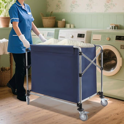 Commercial Laundry Cart with Wheels, Folding Laundry Hamper Cart, Heavy Duty - Image 5