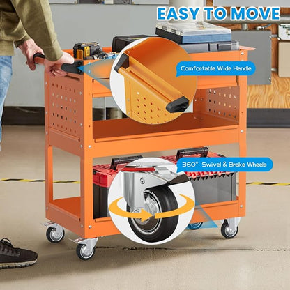 Heavy Duty 3 Tier Tool Cart, Mechanic Metal Rolling Tool Cart - Image 6