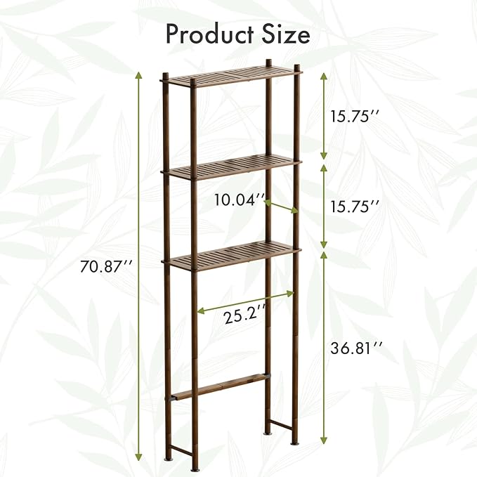 AmazerBath Bamboo Over The Toilet Storage Shelf, 3-Tier Over Toilet Bathroom - Image 2