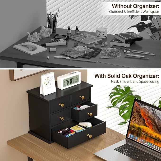 Oak Desk Organizer with Drawers, Durable Wooden Desktop Storage Box | 4 Drawer - Image 5