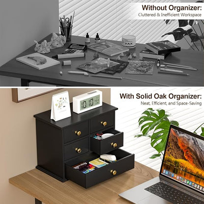 Oak Desk Organizer with Drawers, Durable Wooden Desktop Storage Box | 4 Drawer - Image 5