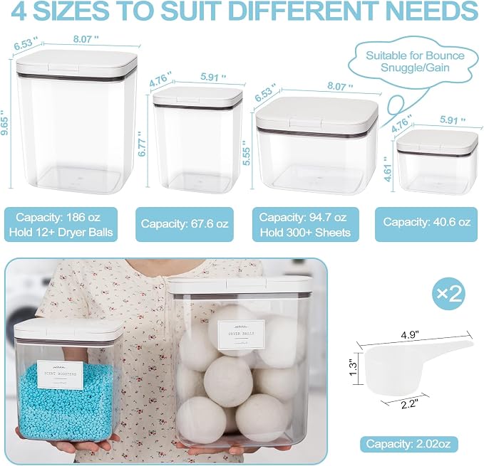 4 Pack Stackable Laundry Pods Container & Dryer Sheet Holder - Image 2