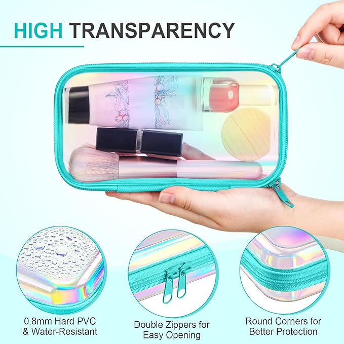 Hoolerry 4 Pcs Hard Clear Zipper Case Makeup Bags Plastic Pencil Pouch - Image 3