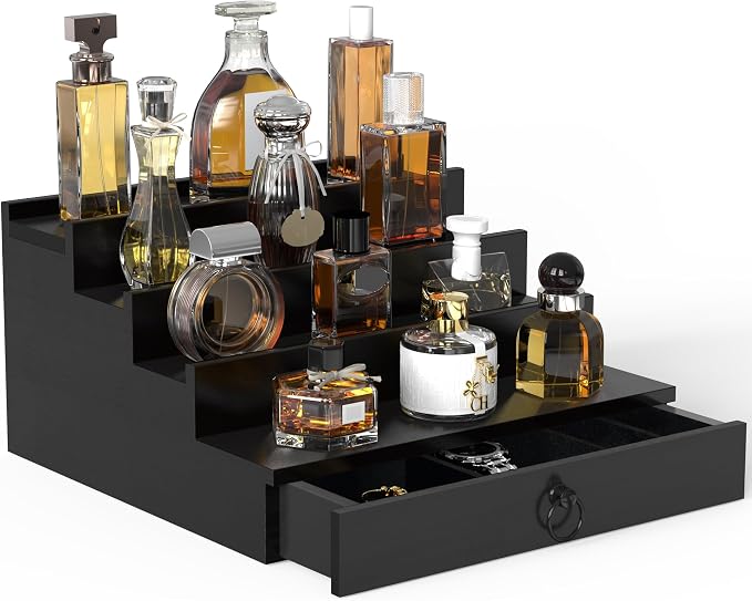 upcessory Cologne Organizer for Men, 4 Tier Black Wood Perfume Organizer by upcessory