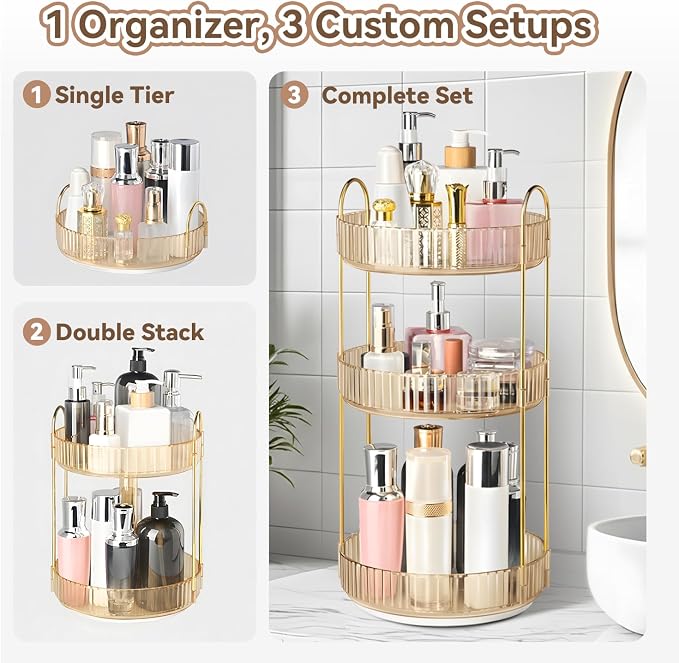 360° Rotating Makeup Organizer for Vanity, 3 Tier Perfume Organizers - Image 7