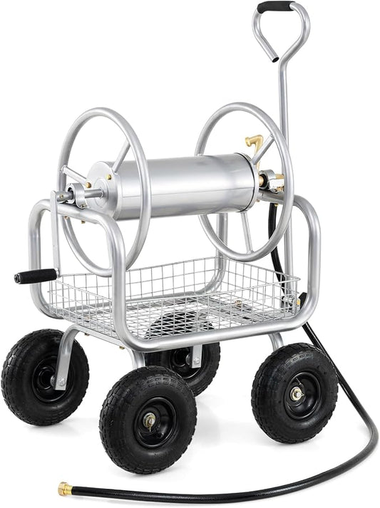 Goplus Garden Hose Reel Cart, 300ft 5/8" or 350ft 1/2", Heavy-Duty Metal Hose by Goplus