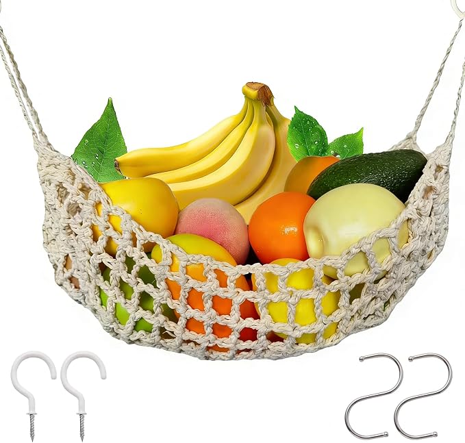 Hanging Fruit Hammock Under Cabinet, 13×16in Macrame Hanging Fruits Basket by UlifeBetter