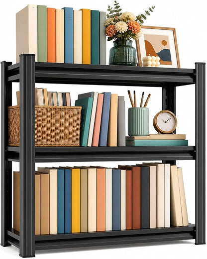 3 Tier Metal Bookshelf, Adjustable Tall Bookcase, Heavy Duty 1800 LBS Modern by BEESTMUEBLE
