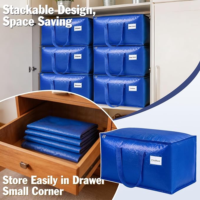 KYODOLED 4-Pack Extra Large Moving Bags, Lightweight Blue Storage Totes 24 Gal - Image 6