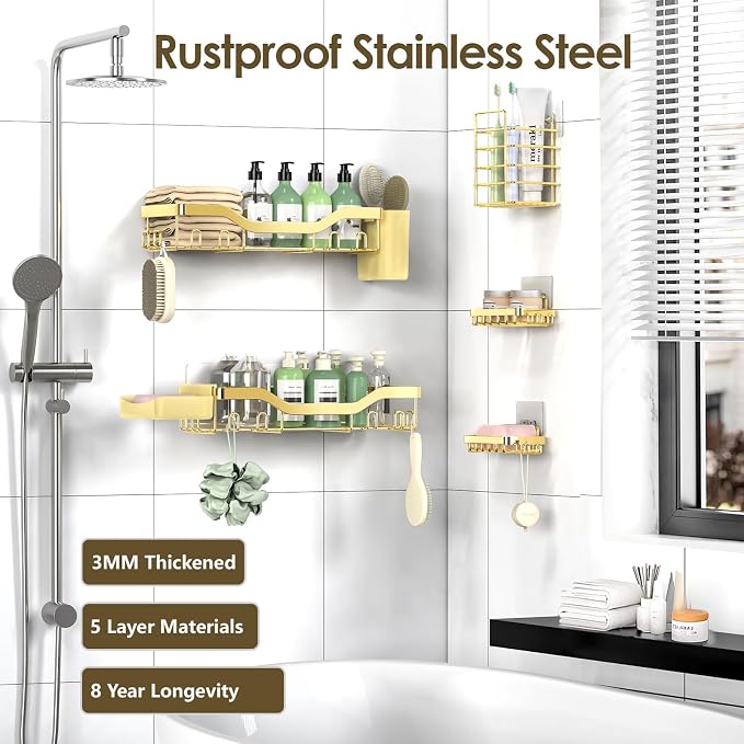 NESOMI Shower Caddy Adhesive Shower Organizer 7-Pack, Rustproof Stainless Steel - Image 5