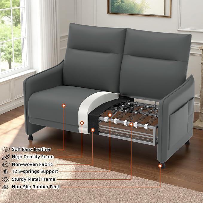 Faux Leather Loveseat, Upholstered Loveseat - Image 7