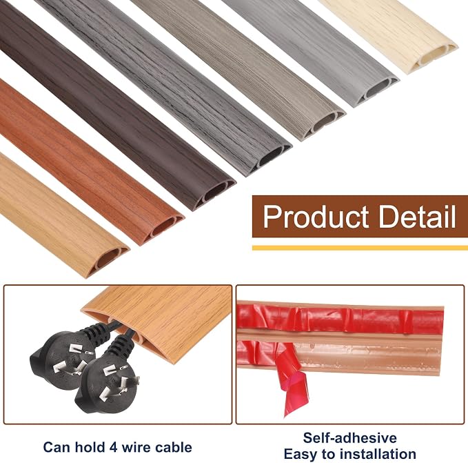 HARFINGTON 4ft Cord Cover Floor W0.6 x H0.33 Inner Channel PVC Hide Extension - Image 4