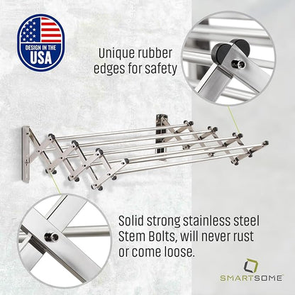 Smartsome | Wall Mounted | Clothes Drying Rack | 34" Wide | 22.5 Linear Feet - Image 5