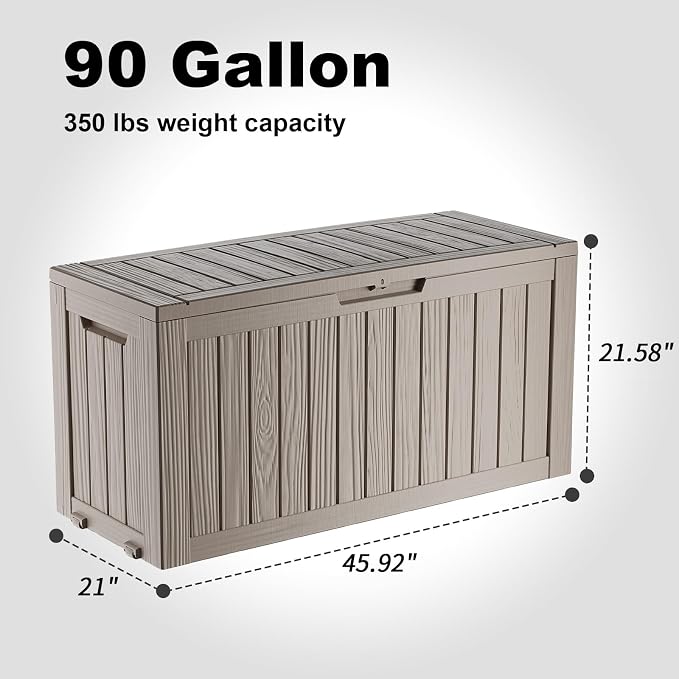Vixzen 90 Gallon Deck Boxes Outdoor Waterproof, Lockable Resin Storage Box - Image 7