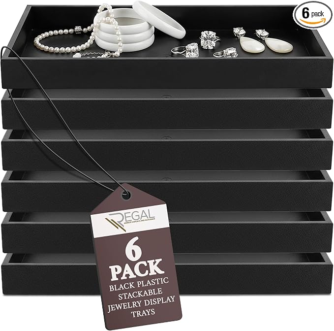 RJ Displays Stackable Jewelry Tray Set, Stackable Plastic Jewelry Organizer Tray by RJ+Displays