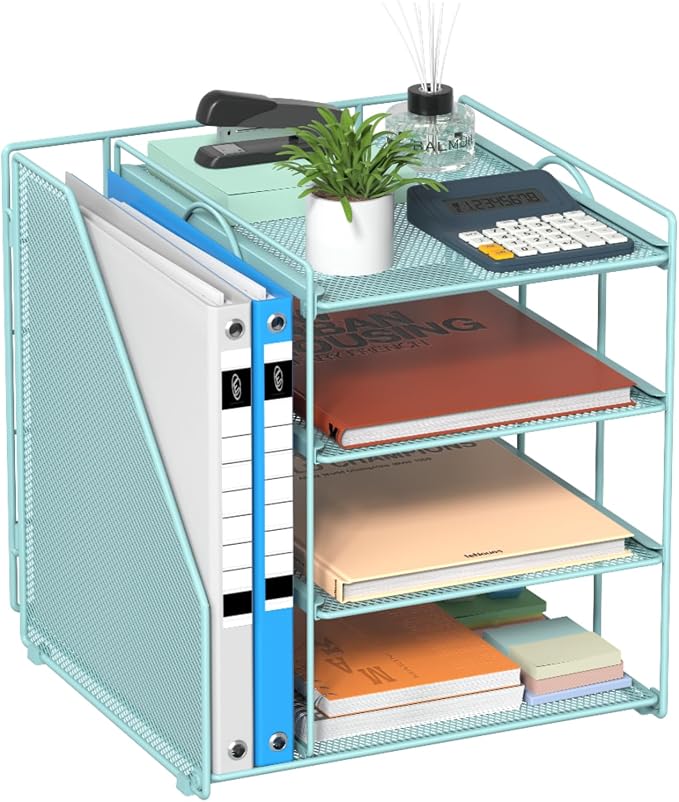 Blue Desk File Organizer and Accessories, 4-Tier Paper Organizer by HOME