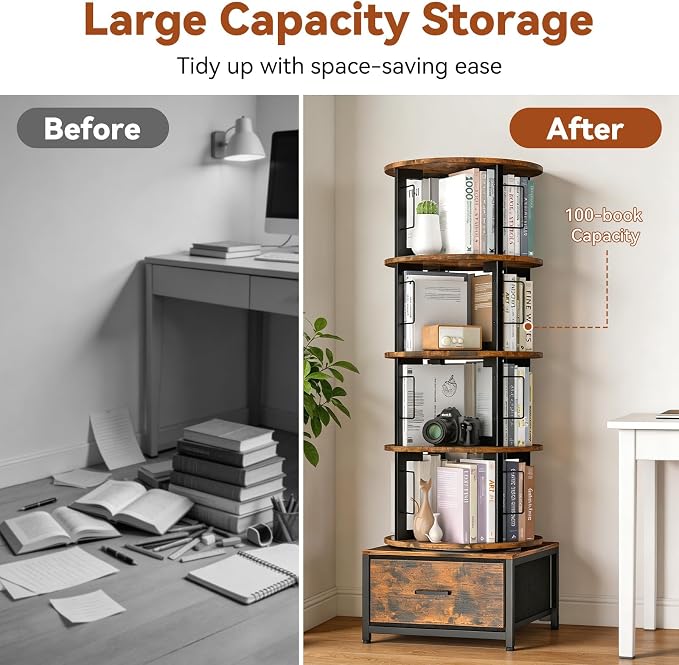 Housolution 5 Tier Rotating Bookshelf Tower - Image 7