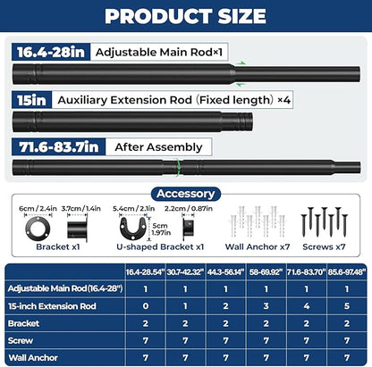 Mavivegue Closet Rod, 17 to 84 Inch Adjustable Closet Rods - Image 4