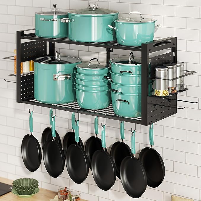 31 Inch Pot Rack Wall Mounted, 2-Tier Pots and Pans Organizer by Freexployer