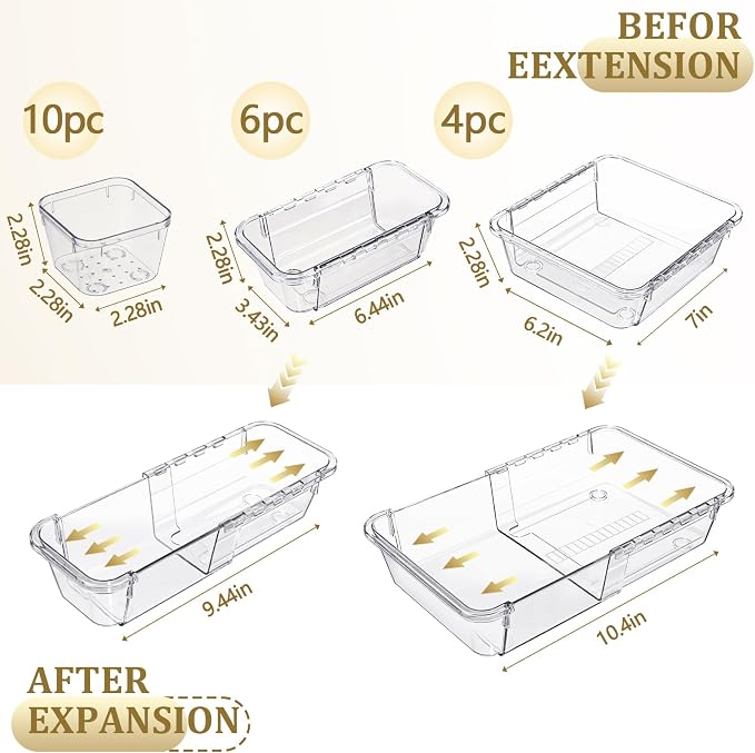 20 Pcs Adjustable Clear Drawer Organizer, Extendable Vanity Storage Bins - Image 2