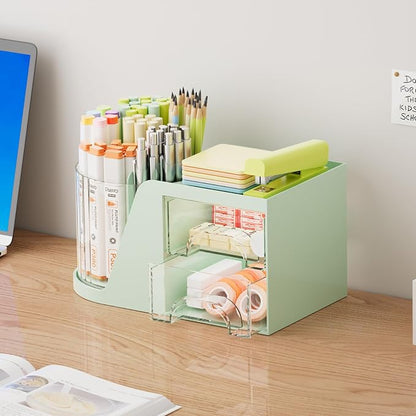 Marbrasse Desk Organizer with 2 Drawer, 360°Rotating Pen Holder, Desk - Image 4