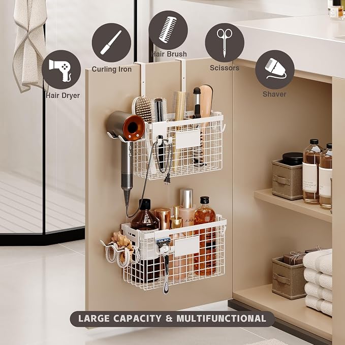 Hair Dryer Holder Cabinet Door 3-in-1 Adhesive Hair Tool Organizer Wall Mounted - Image 3