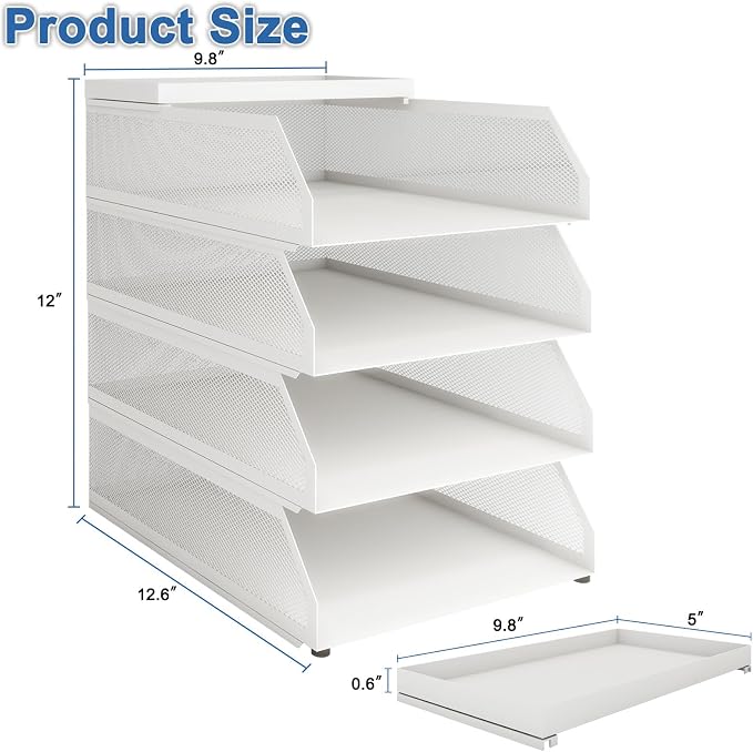 Natwind 4-Tier Stackable Metal Mesh Desk Paper Tray Organizer, Letter Tray - Image 2