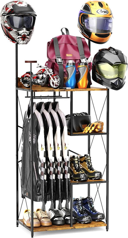 Free Standing Motorcycle Gear Rack, 3 In 1 Storage Motorcycle Helmet Holder | by BEGULF