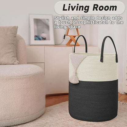 Large Woven Laundry Basket Hamper, 80L Cotton Rope Storage Bin - Image 3