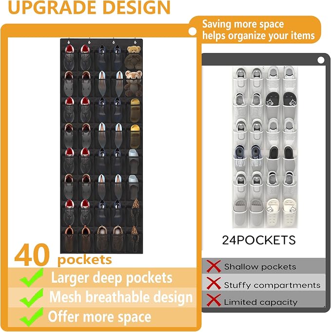 Over The Door Shoe Organizer, 40 Large Mesh Pockets Hanging Shoe Rack Organizer - Image 4